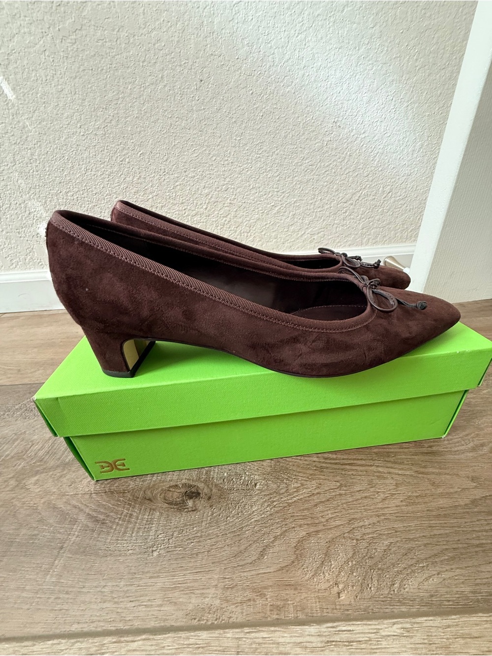 Sam Edelman Ronda Brown Suede Pointed Toe Low Heel Pumps with Bow